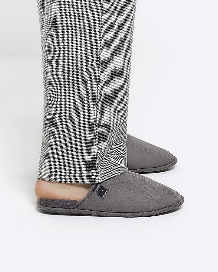 Grey suedette slippers