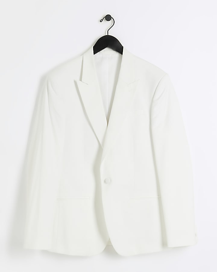 White slim fit tuxedo suit jacket