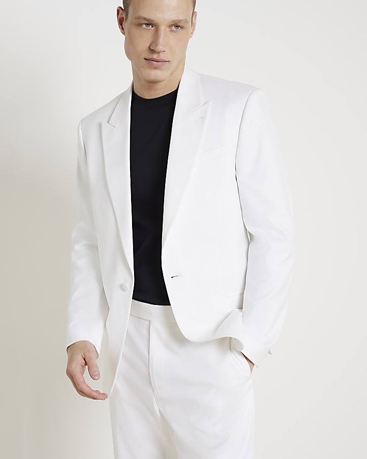 White slim fit tuxedo suit jacket