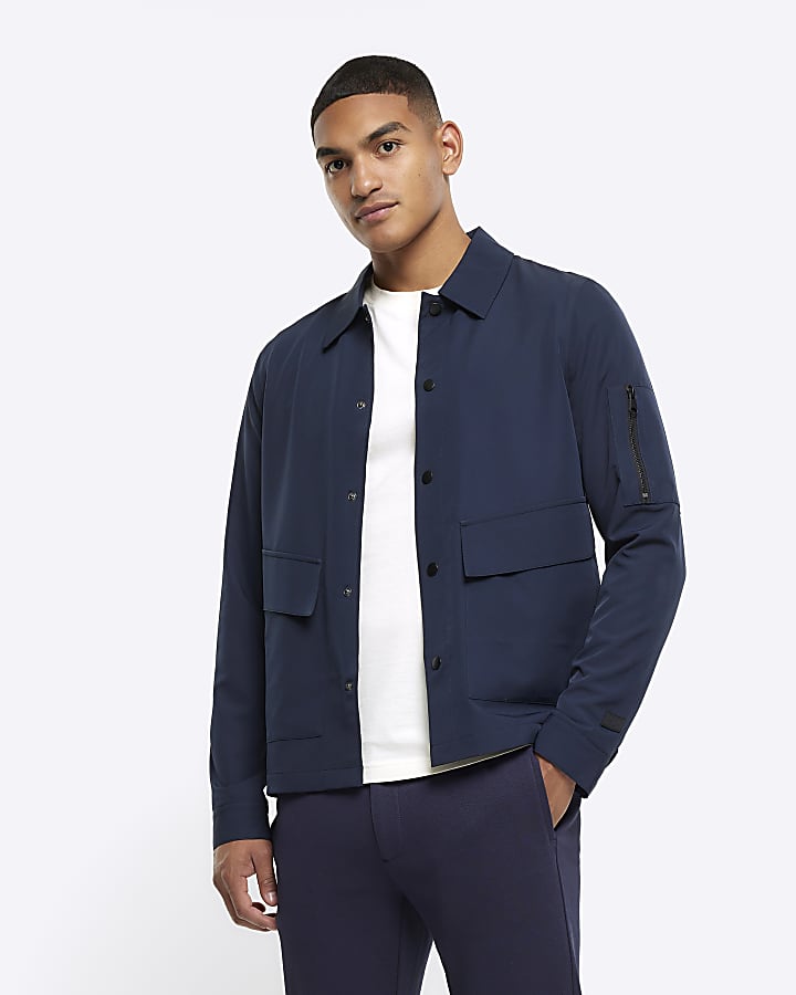 Navy regular fit tech overshirt River Island