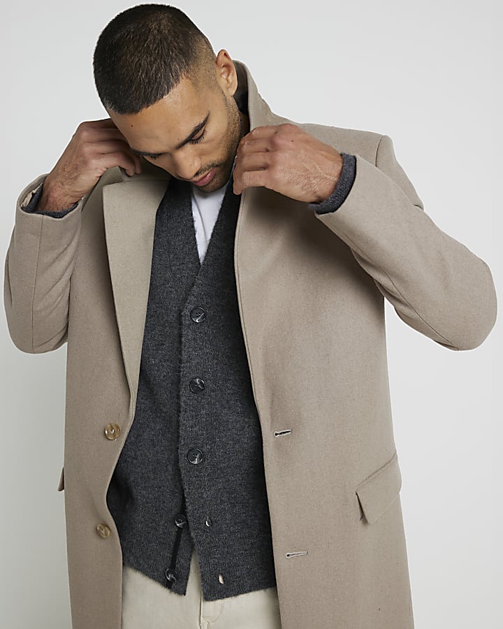 Beige regular fit wool blend premium coat