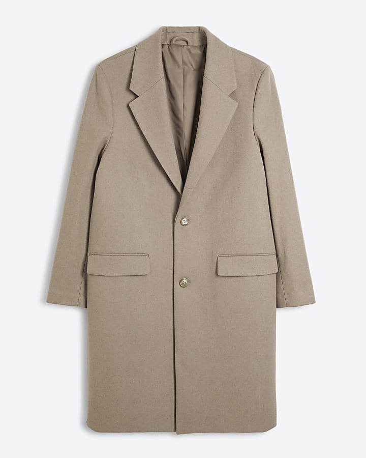 Beige regular fit wool blend premium coat