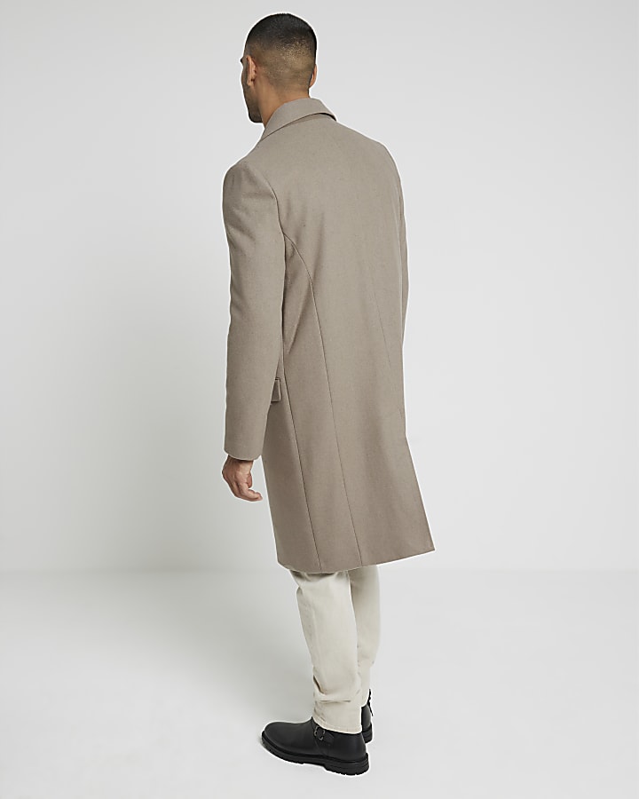 Beige regular fit wool blend premium coat