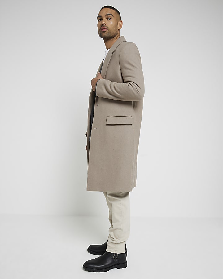 Beige regular fit wool blend premium coat