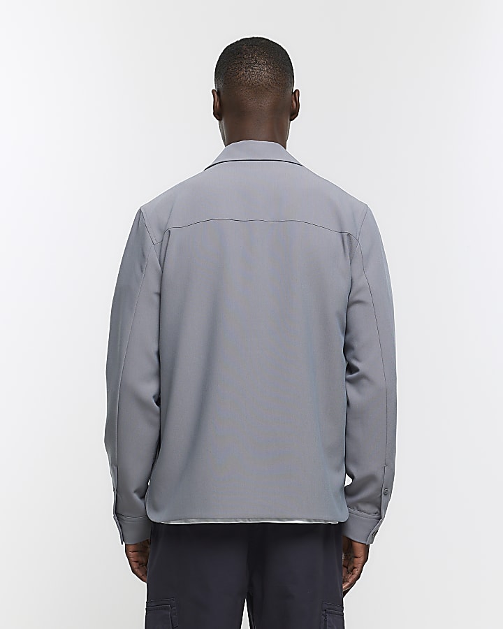 Dark grey regular fit zip up smart shacket