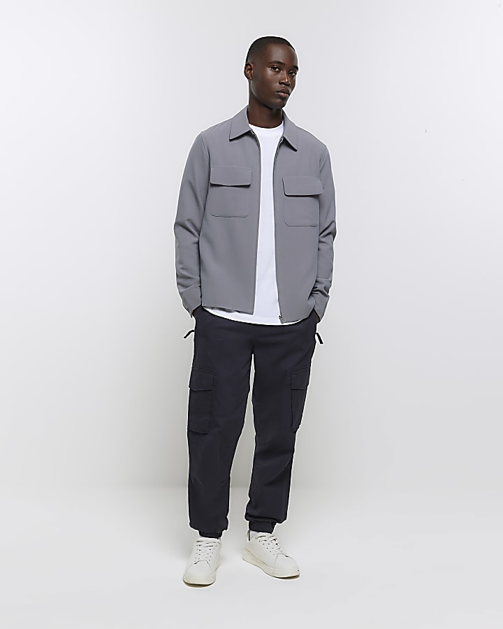 Dark grey regular fit zip up smart shacket