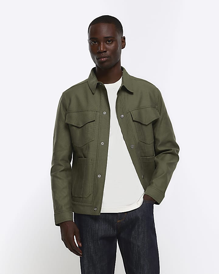 Khaki regular fit linen blend western jacket River Island