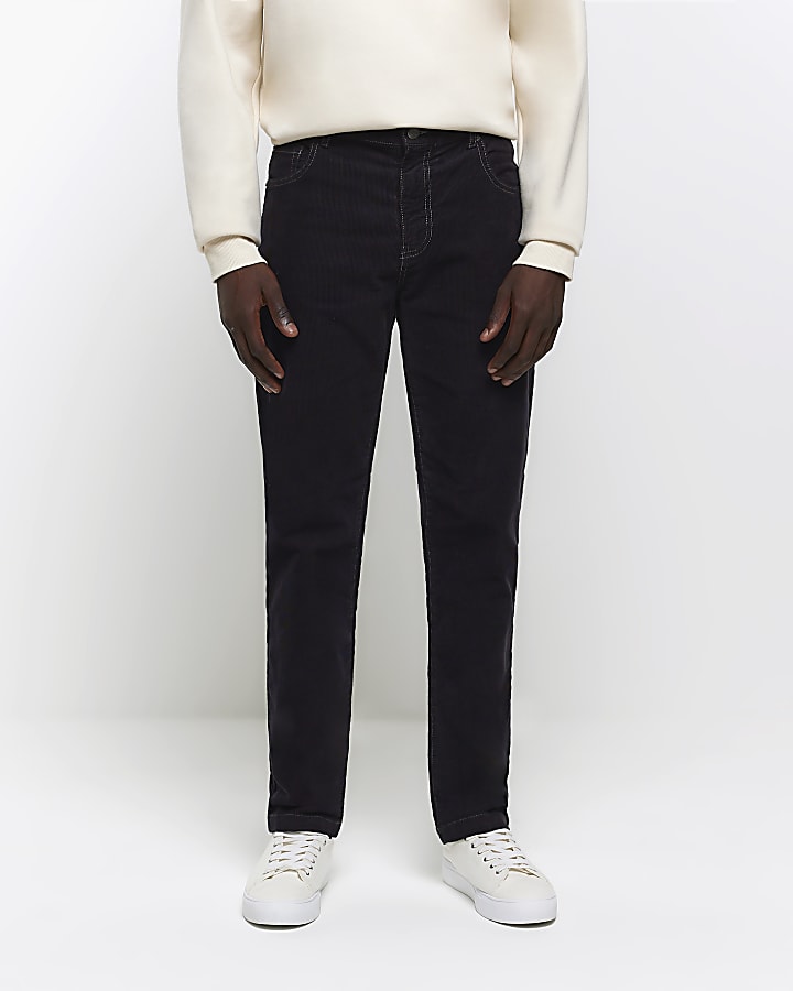 Black slim fit corduroy trousers