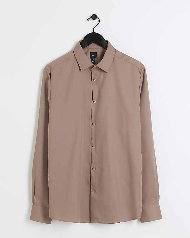 Brown slim fit premium smart shirt
