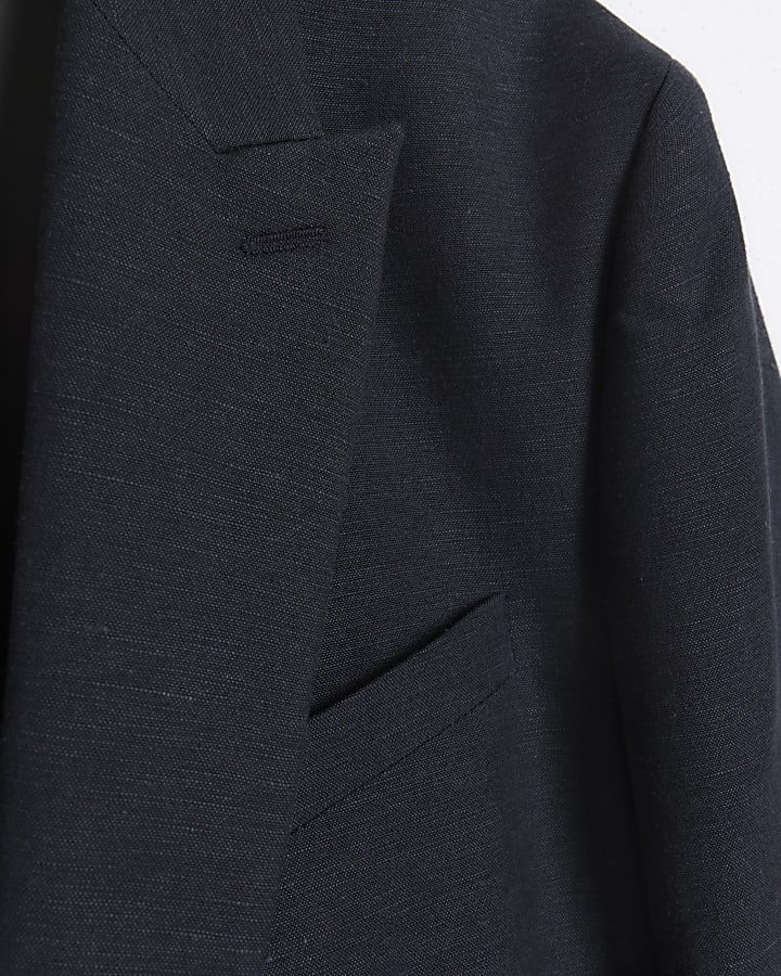 Grey slim fit linen blend suit jacket