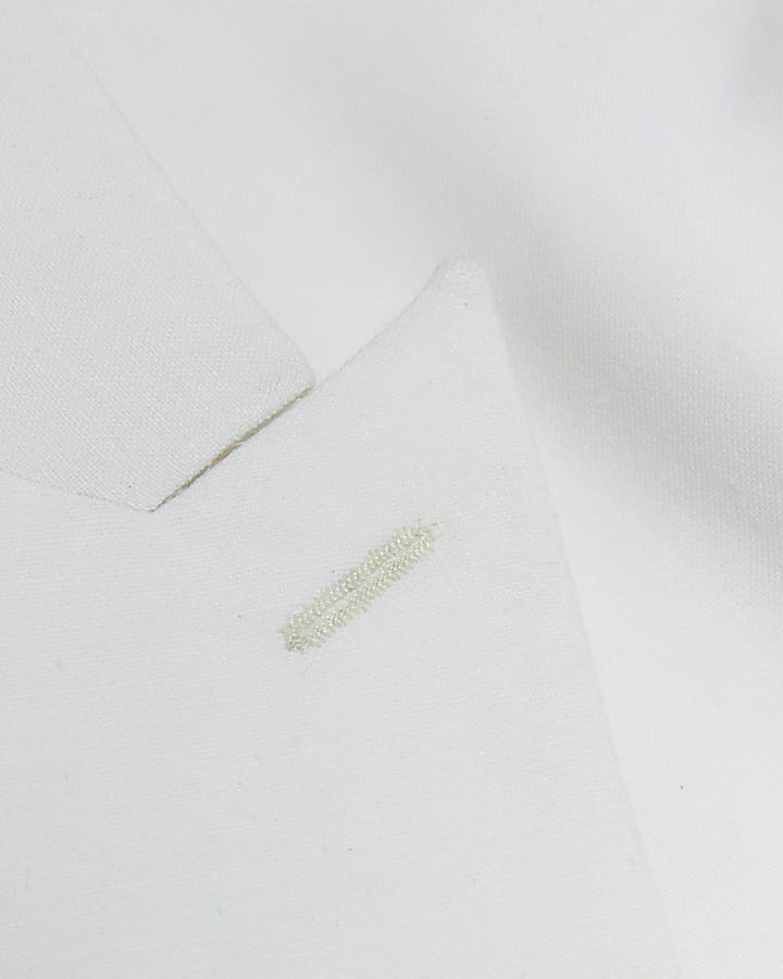 White slim fit linen blend suit jacket