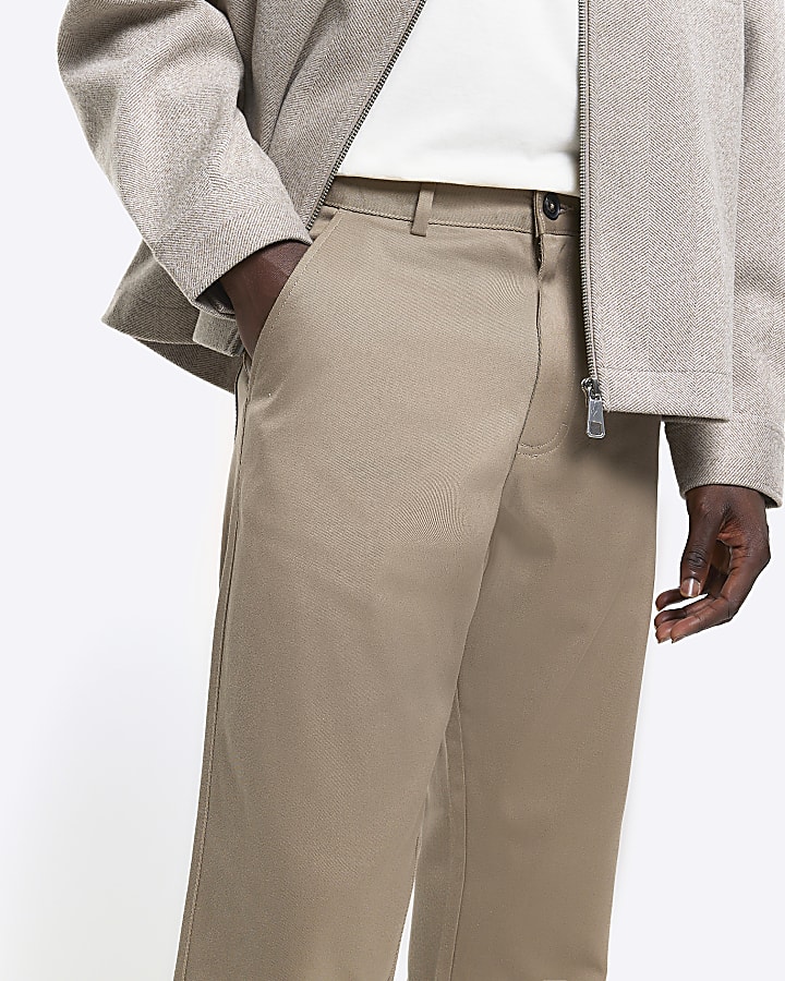 Beige slim straight fit smart trousers