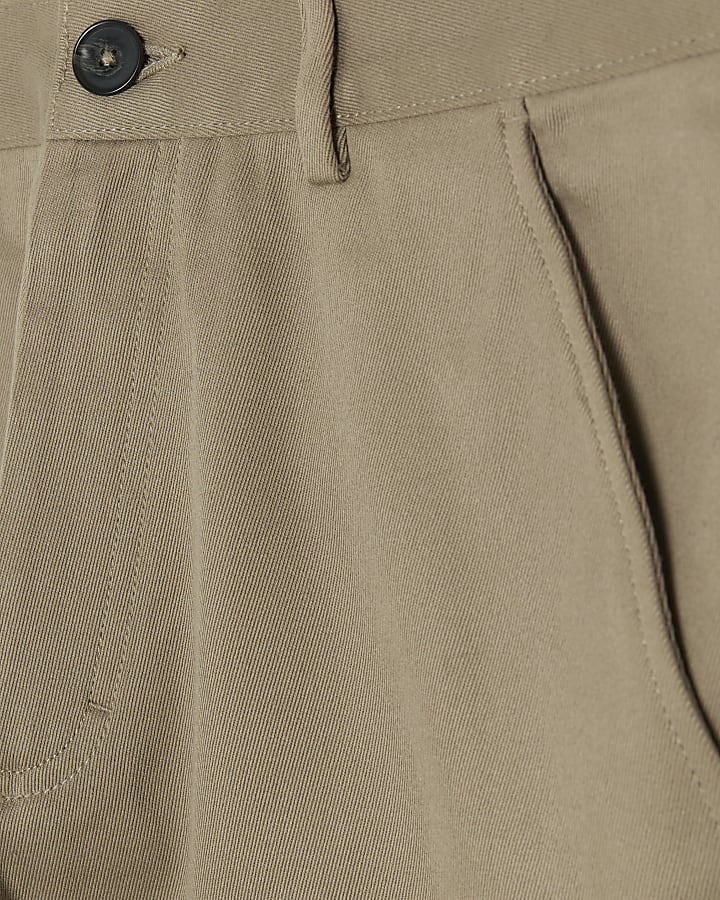 Beige slim straight fit smart trousers