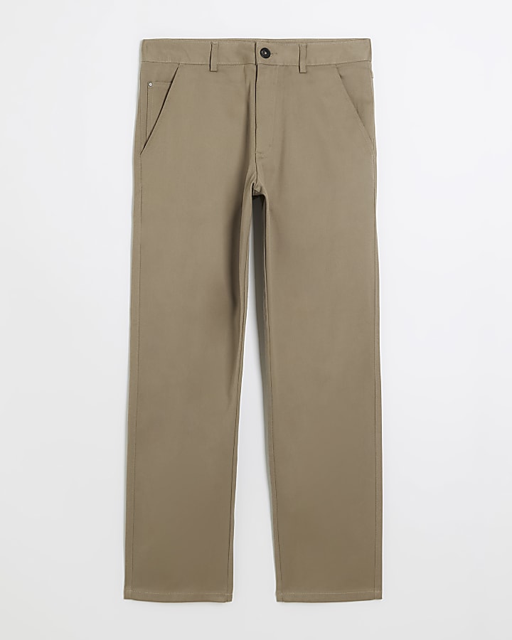 Beige slim straight fit smart trousers