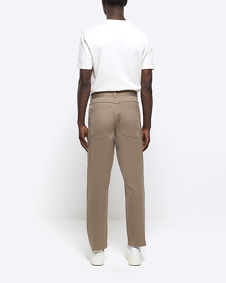 Beige slim straight fit smart trousers