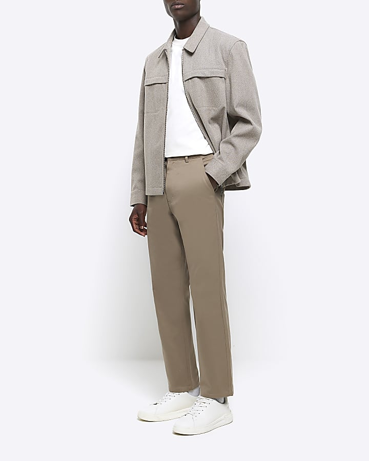 Beige slim straight fit smart trousers