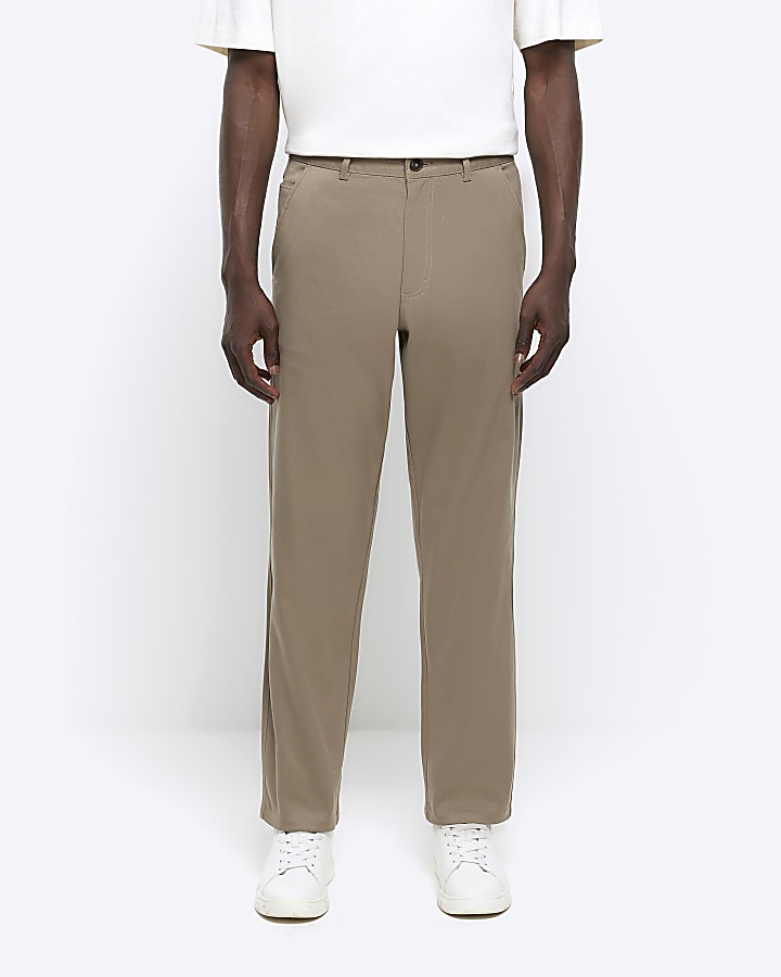 Beige slim straight fit smart trousers