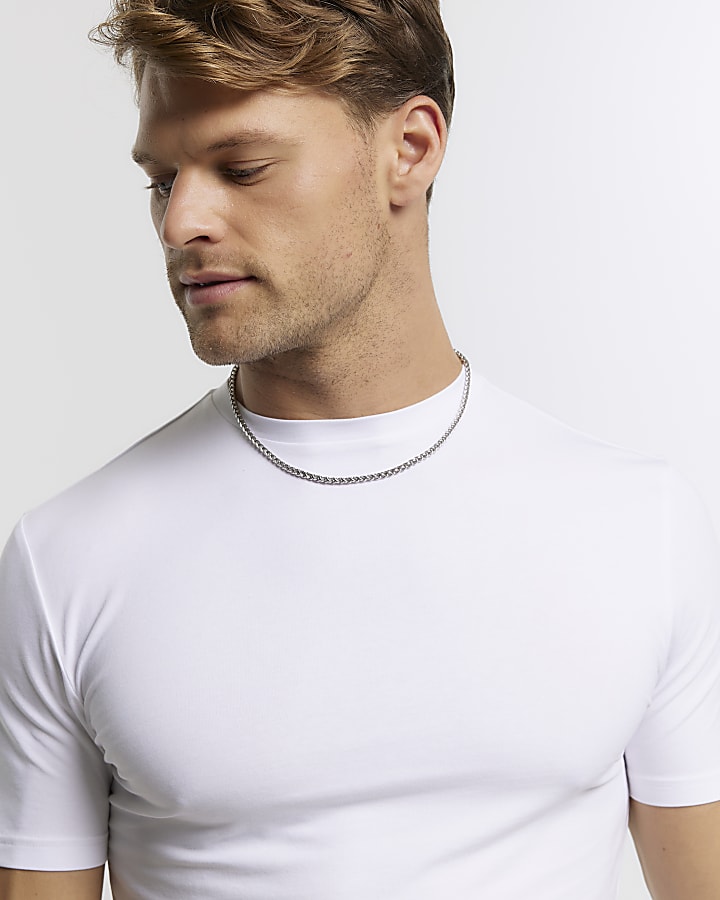 White muscle fit stretch T-shirt