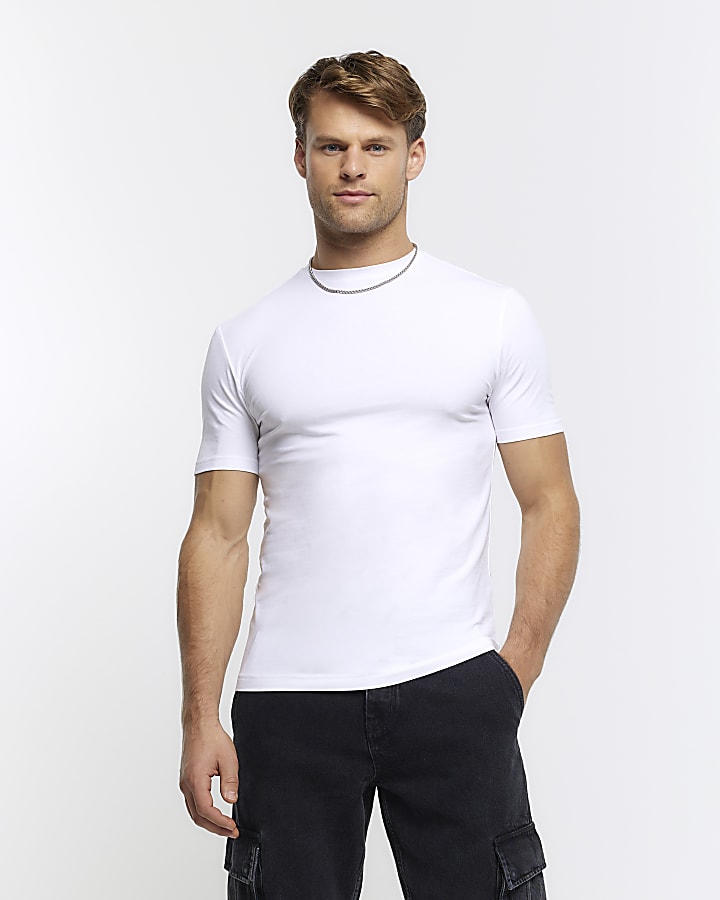 White muscle fit stretch T-shirt