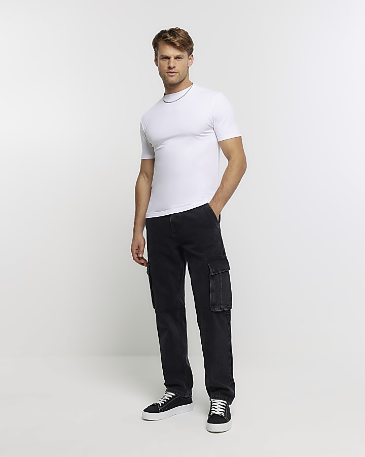 White muscle fit stretch T-shirt