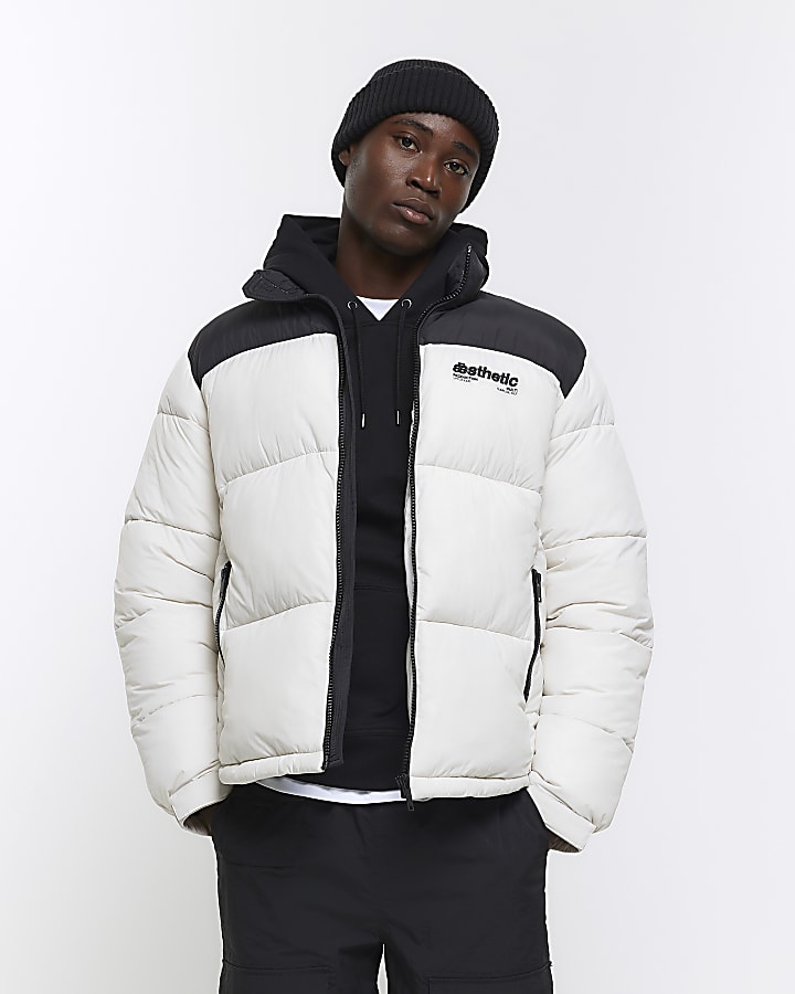 Light Grey regular fit puffer jacket