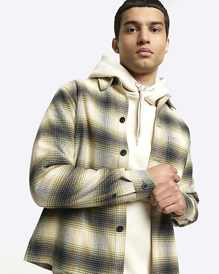 Green regular fit check overshirt
