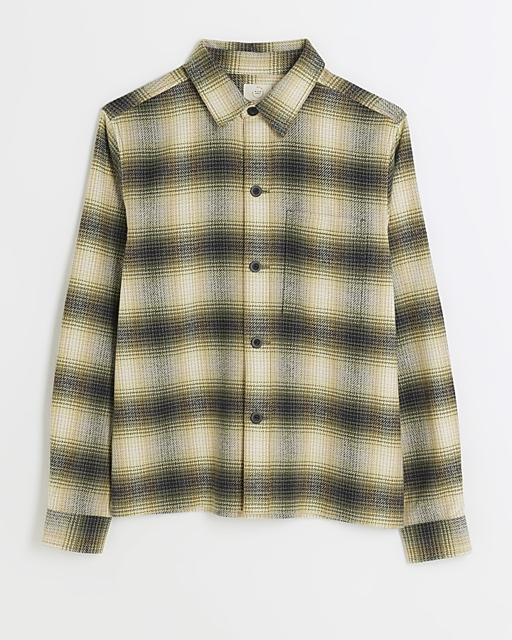 Green regular fit check overshirt