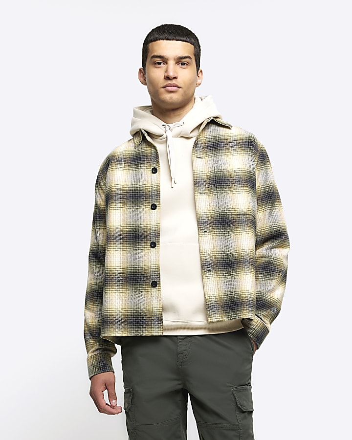 Green regular fit check overshirt