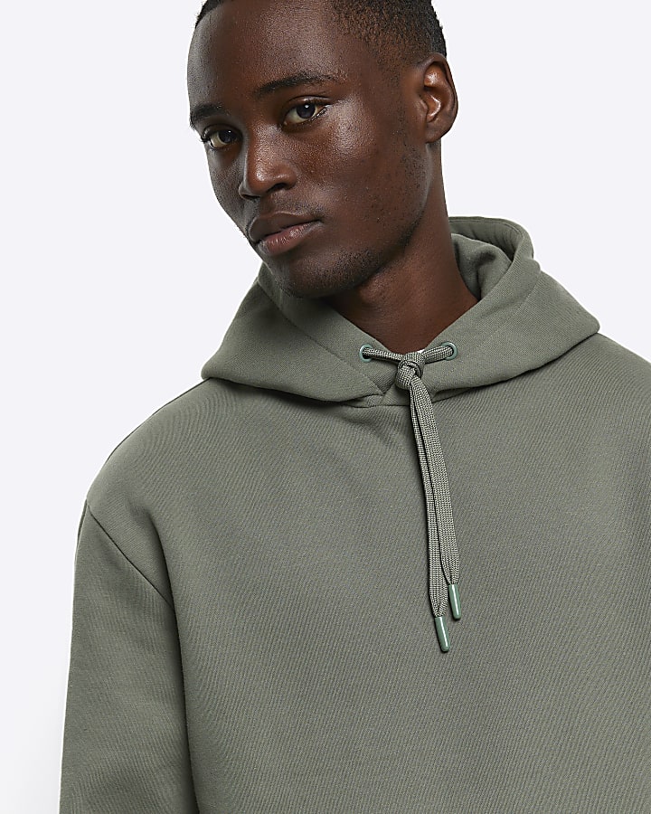 Green regular fit plain hoodie