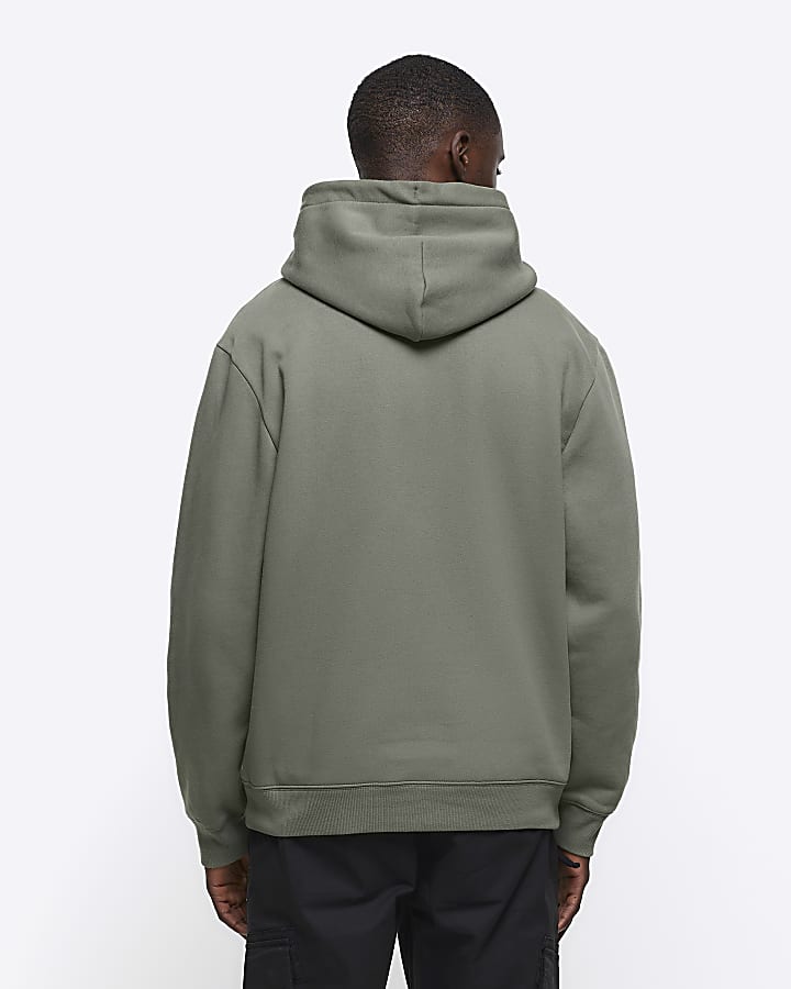 Green regular fit plain hoodie