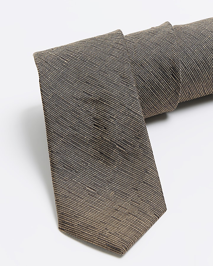 Brown linen and wool blend tie