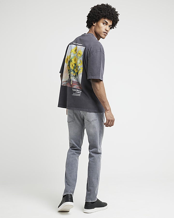 Grey slim fit faded jeans