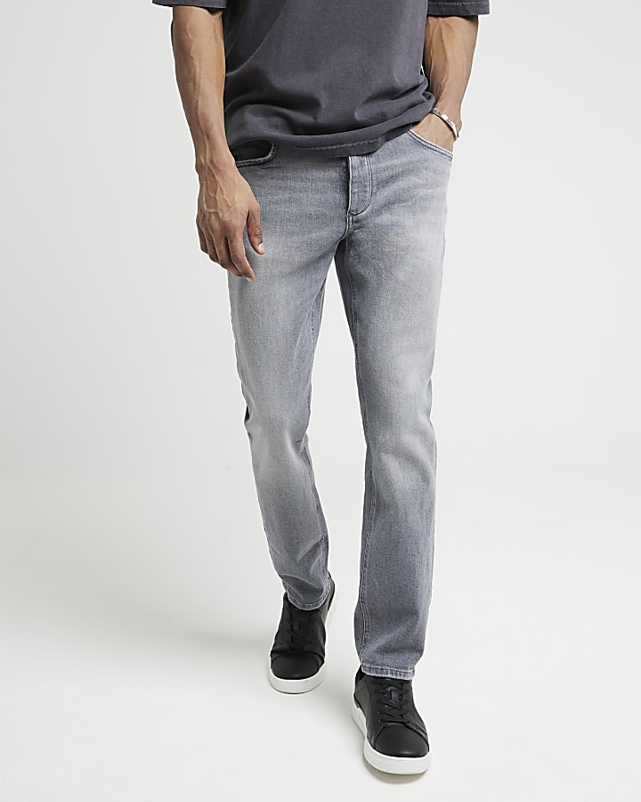 Grey slim fit faded jeans