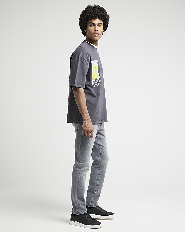 Grey slim fit faded jeans
