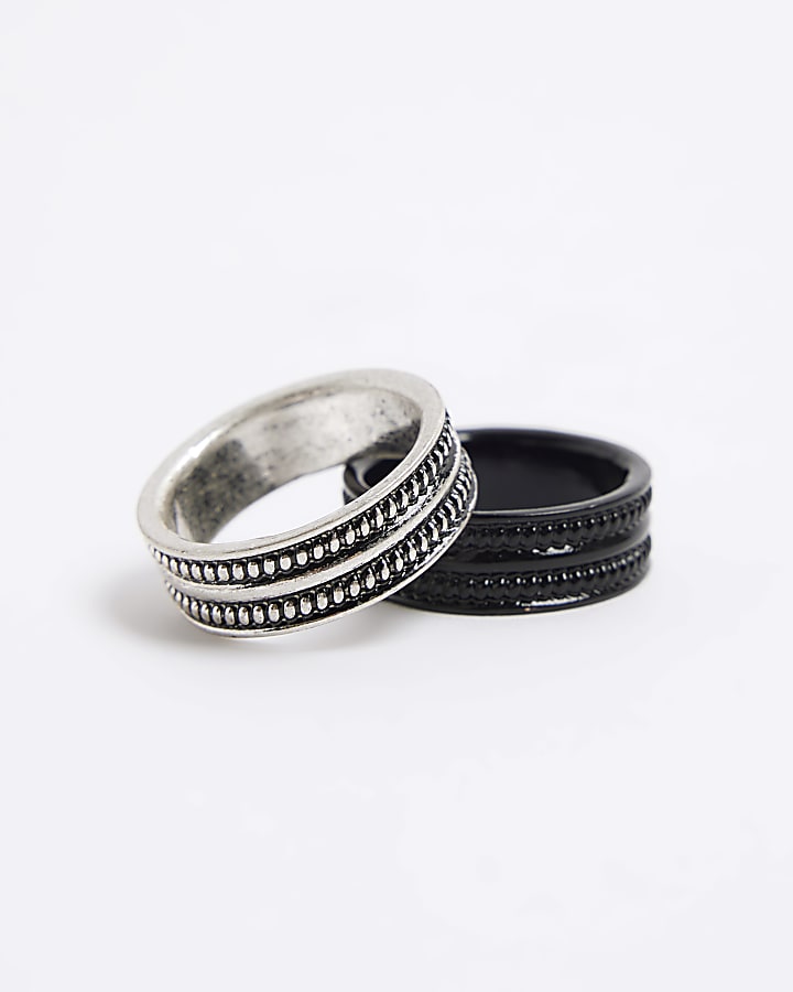 2 Pack silver colour textured rings