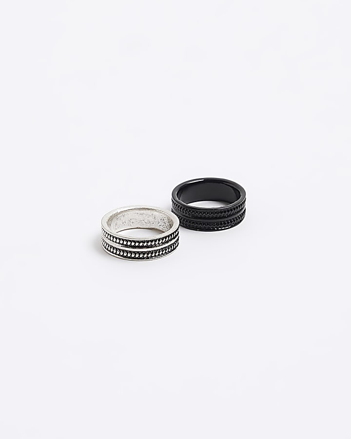 2 Pack silver colour textured rings