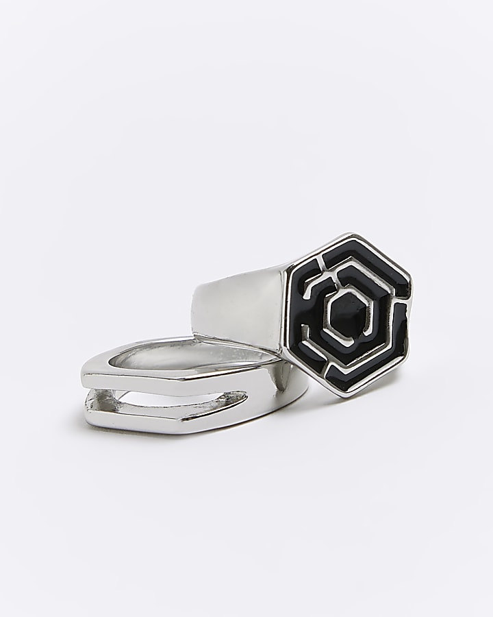 Silver colour hexagon ring multipack