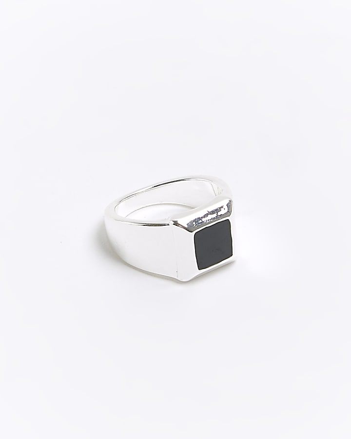 Silver plated square signet ring