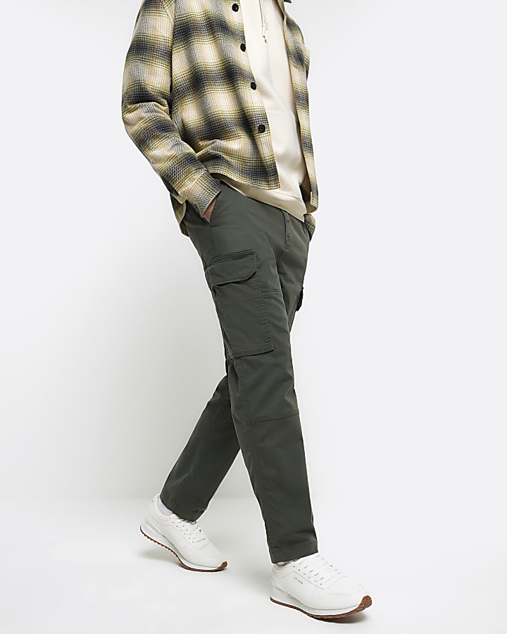 Khaki regular fit utility cargo trousers