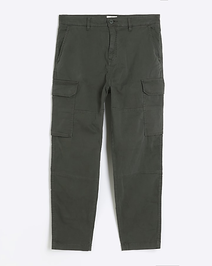 Khaki regular fit utility cargo trousers