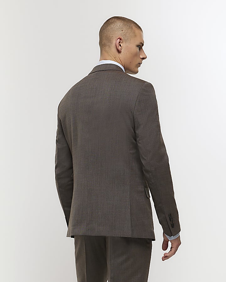 Brown slim fit wool blend suit jacket