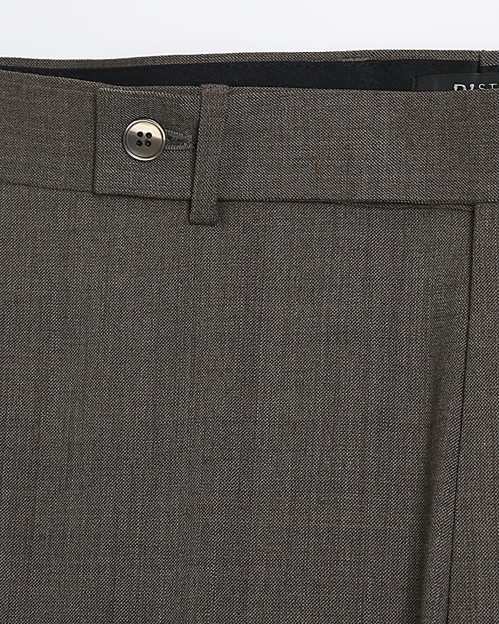 Brown slim fit wool blend suit trousers