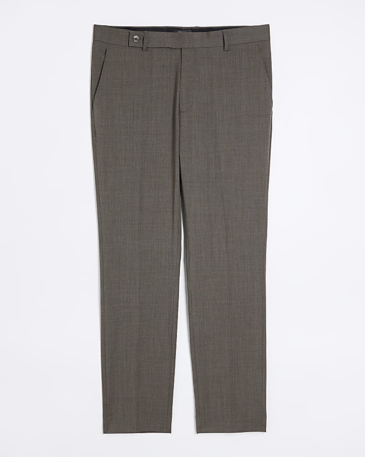 Brown slim fit wool blend suit trousers