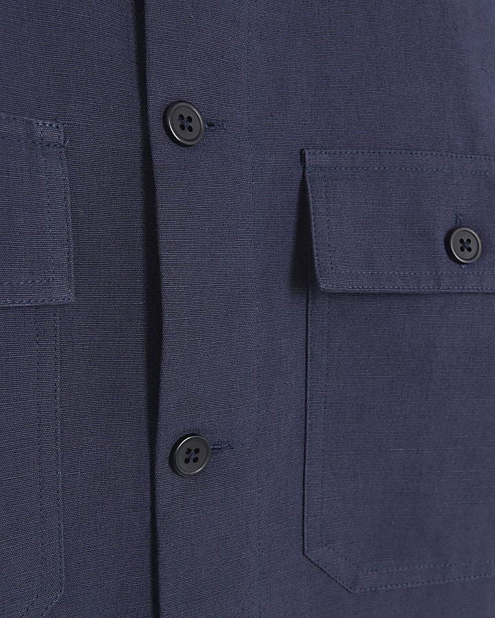 Navy regular fit linen blend overshirt