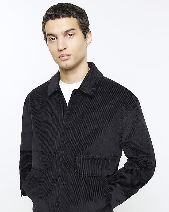 Black regular fit corduroy Harrington jacket