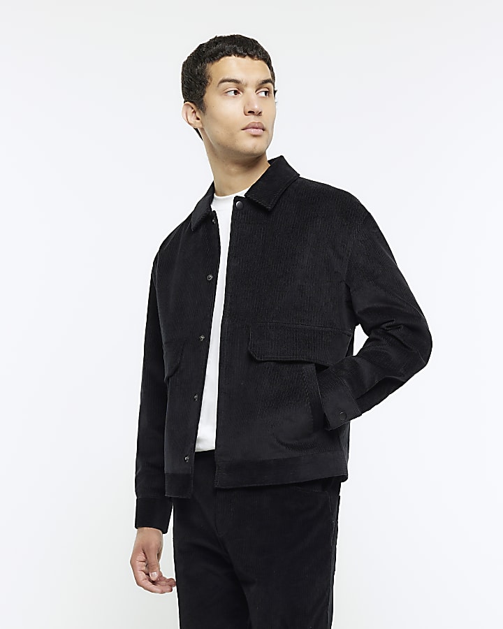 Black regular fit corduroy Harrington jacket