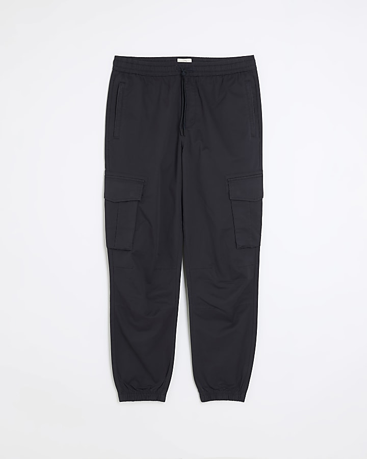 Washed navy slim fit cargo joggers