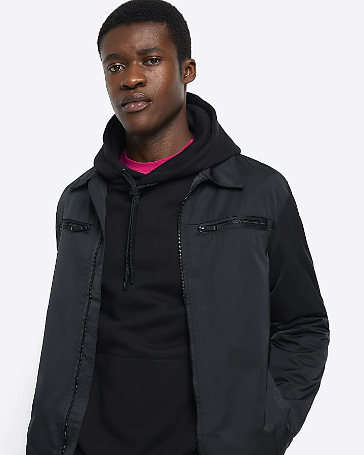 Black regular fit zip up tech shacket