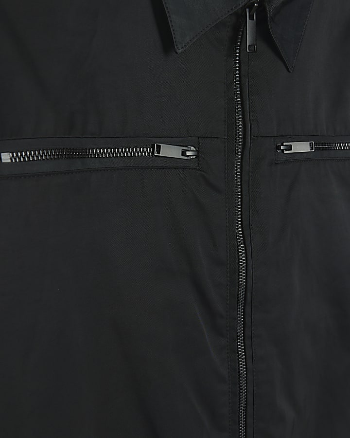 Black regular fit zip up tech shacket