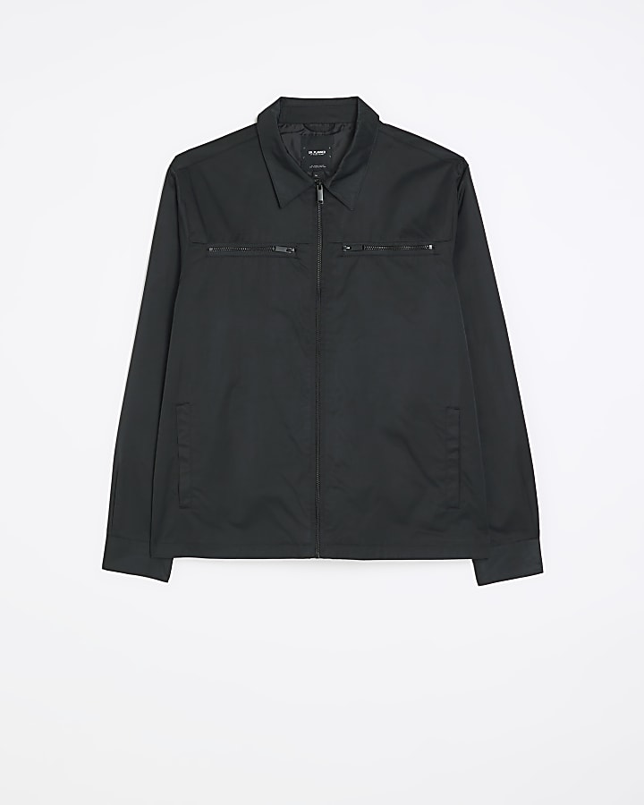 Black regular fit zip up tech shacket